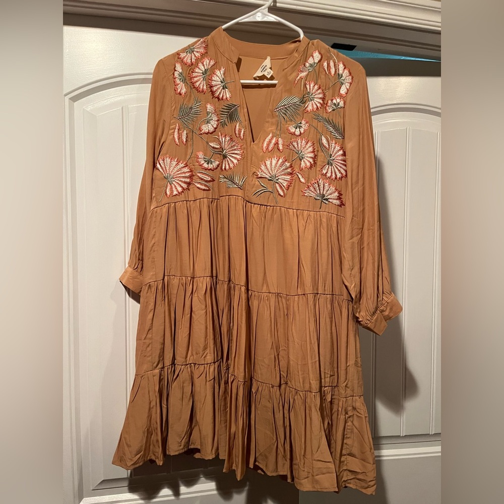 Embroidered Tan Dress